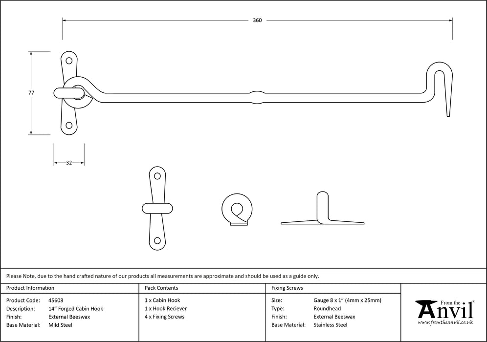 External Beeswax 14" Forged Cabin Hook