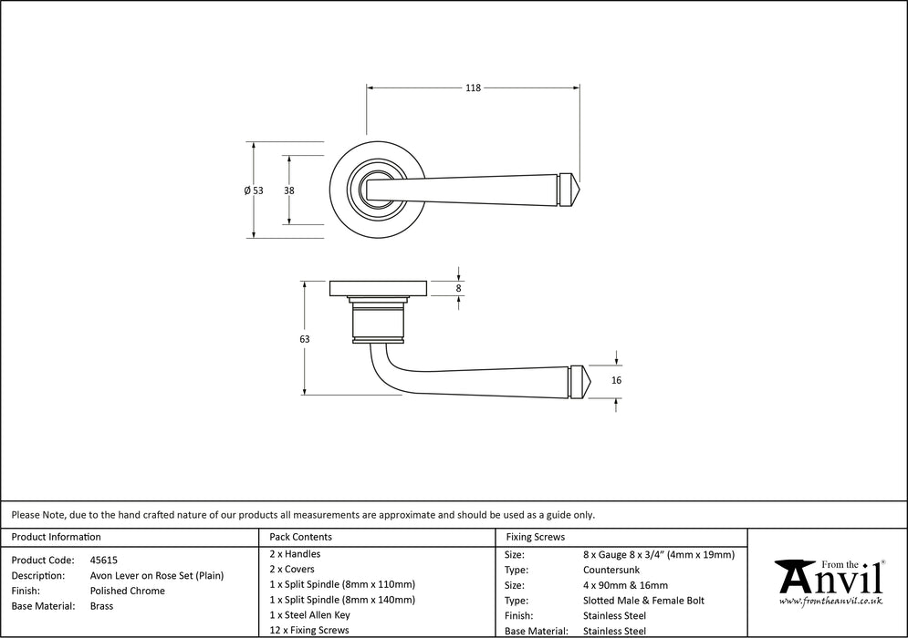 Polished Chrome Avon Round Lever on Rose Set (Plain)