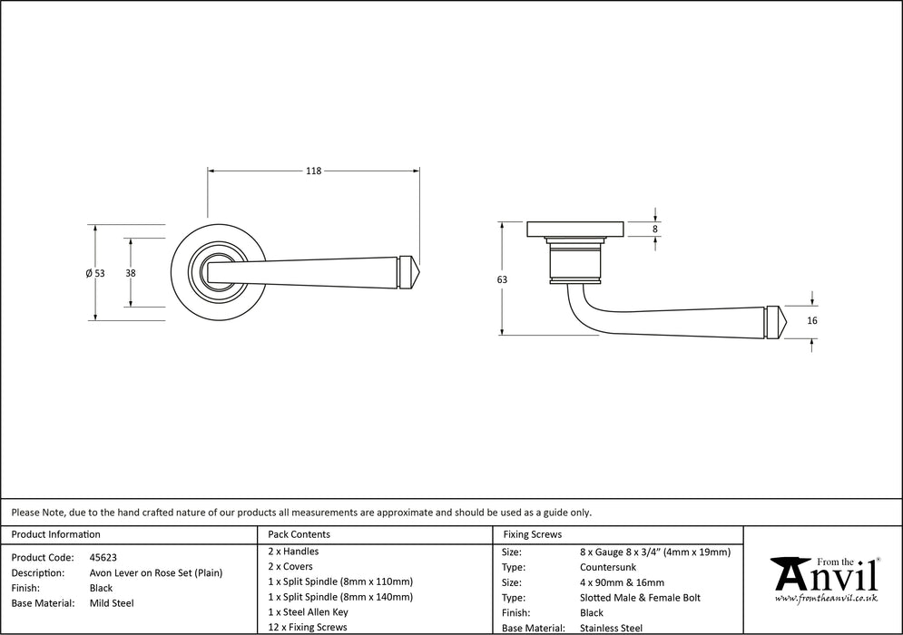 Black Avon Round Lever on Rose Set (Plain)