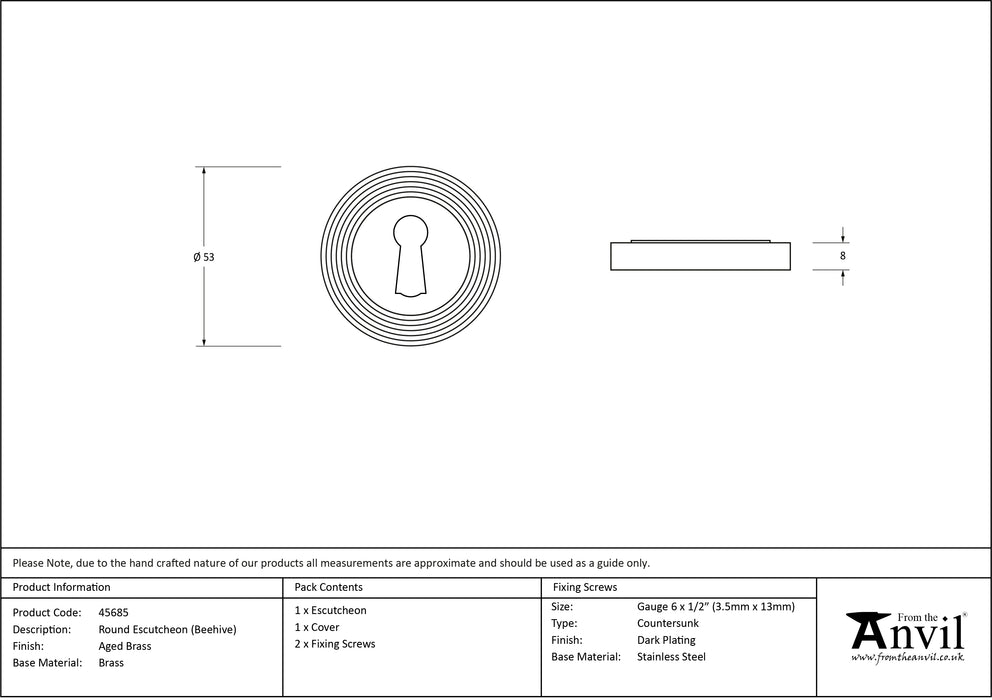 Aged Brass Round Escutcheon (Beehive)