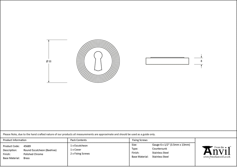 Polished Chrome Round Escutcheon (Beehive)