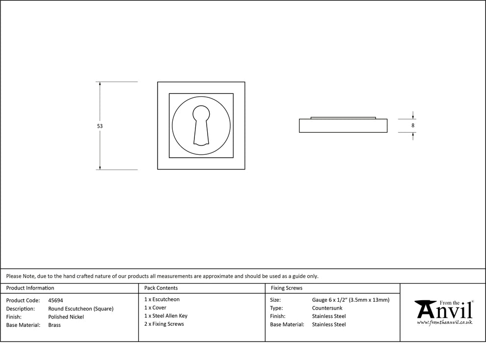 Polished Nickel Round Escutcheon (Square)