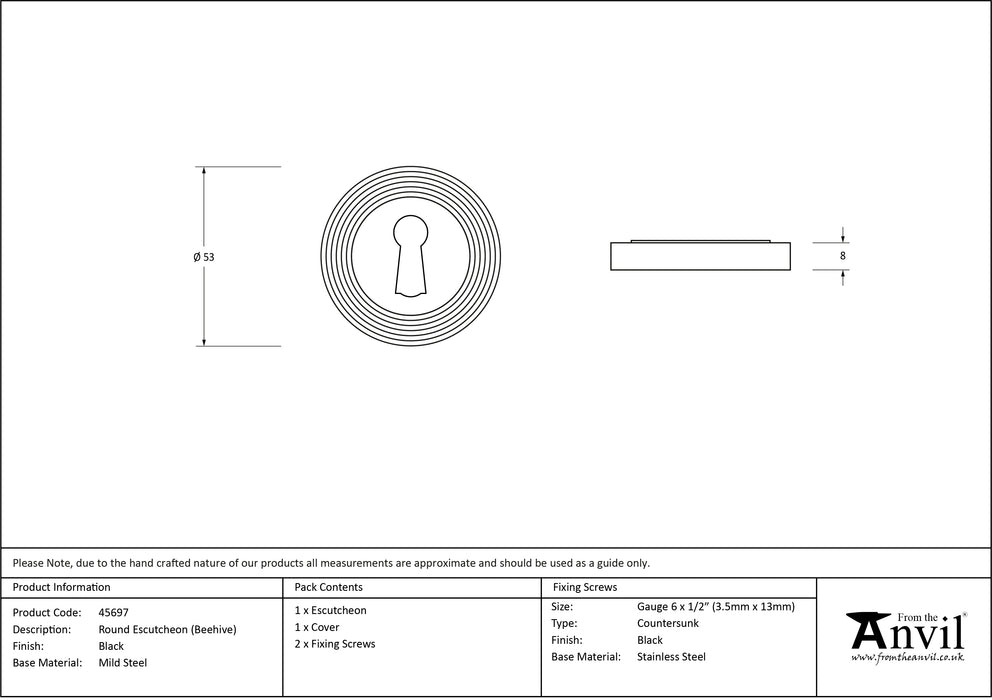 Black Round Escutcheon (Beehive)