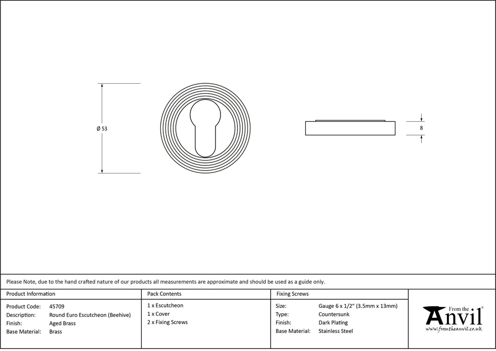Aged Brass Round Euro Escutcheon (Beehive)