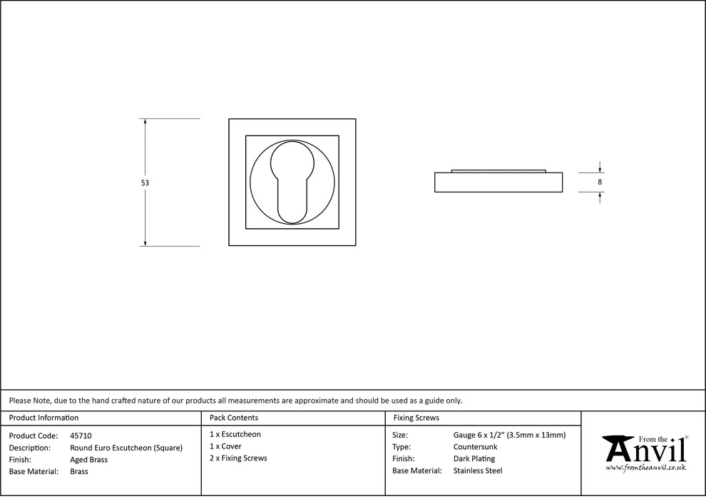 Aged Brass Round Euro Escutcheon (Square)