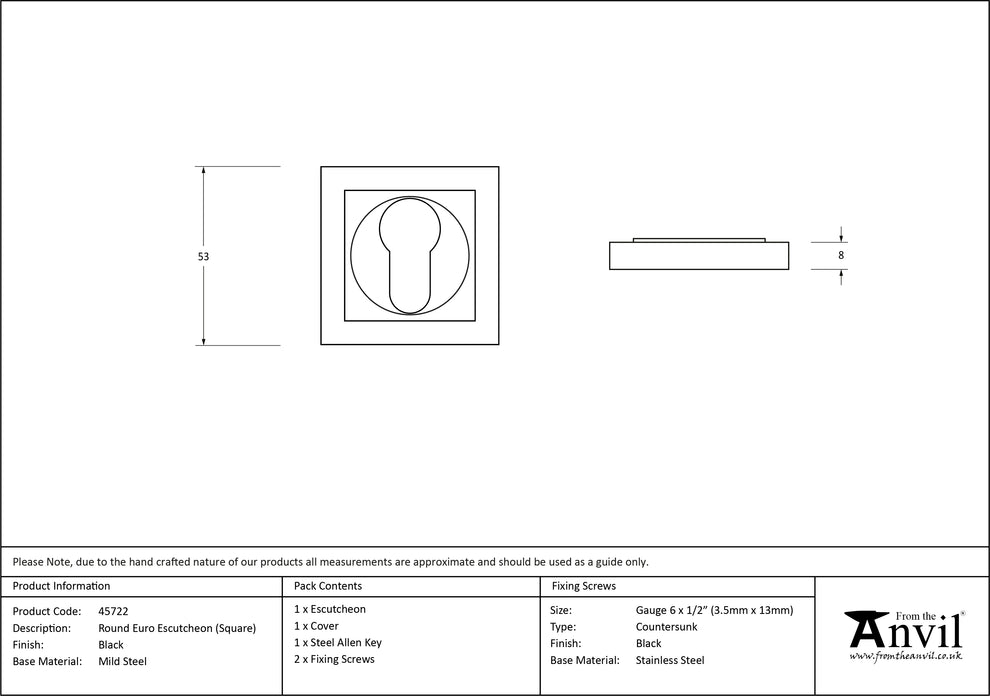 Black Round Euro Escutcheon (Square)