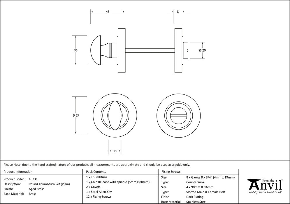 Aged Brass Round Thumbturn Set (Plain)