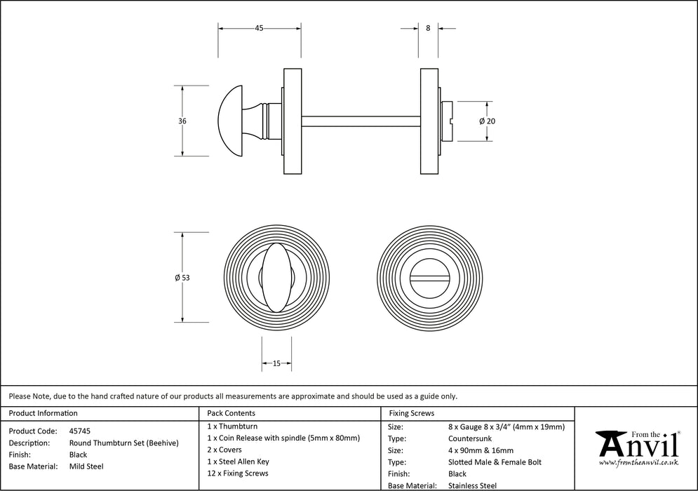 Black Round Thumbturn Set (Beehive)