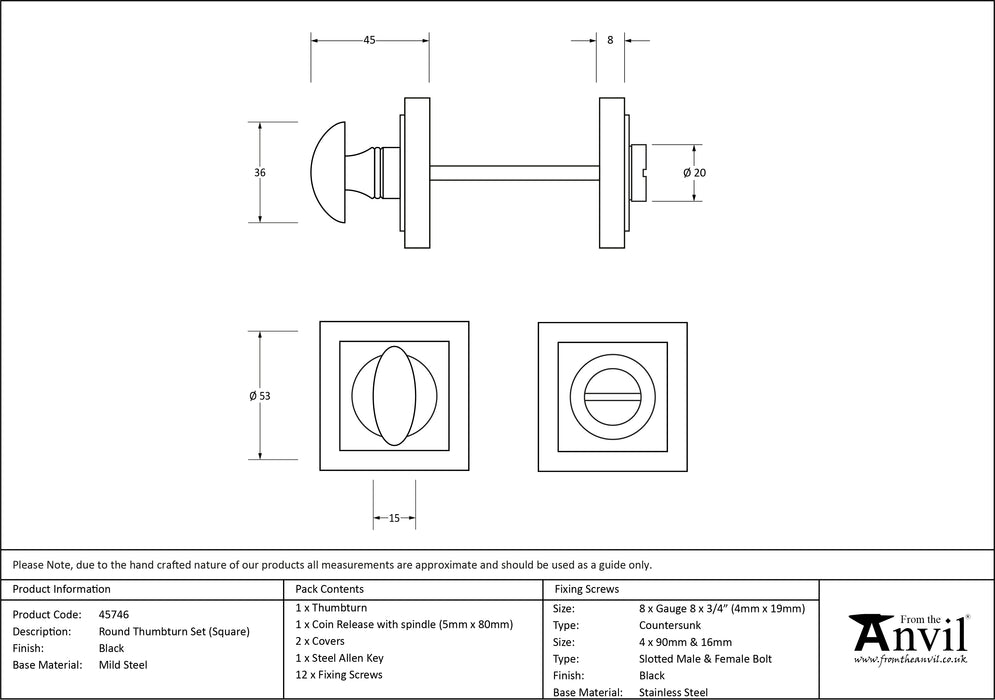 Black Round Thumbturn Set (Square)