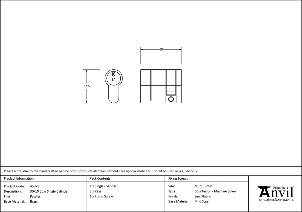 Pewter 30/10 5pin Single Cylinder