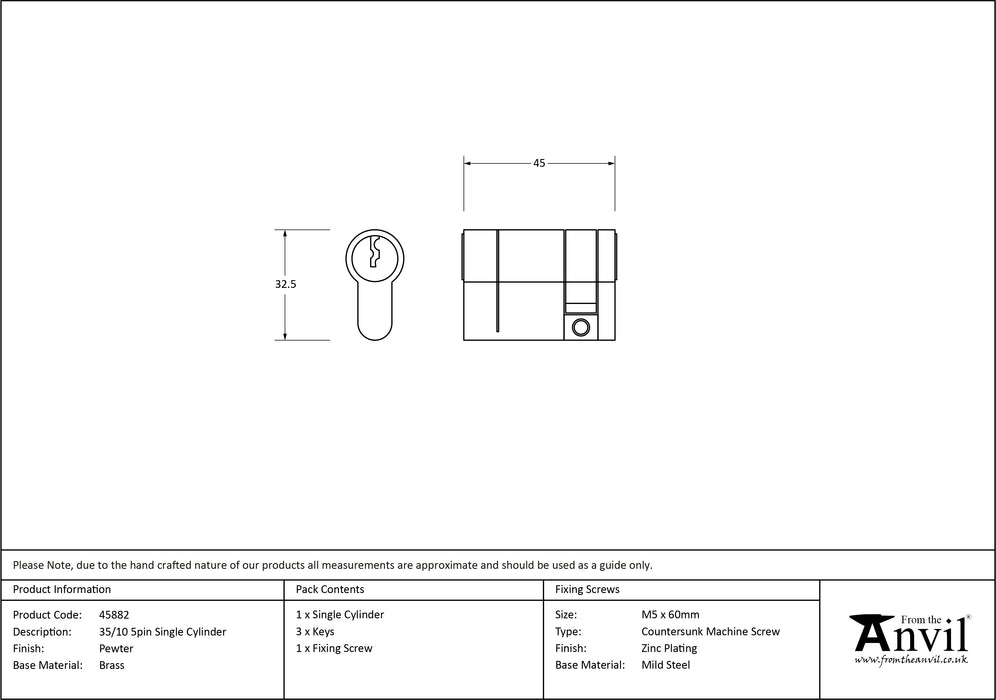 Pewter 35/10 5pin Single Cylinder