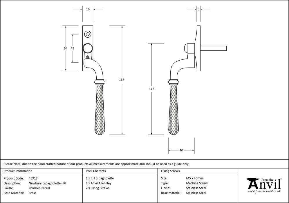 Polished Nickel Hammered Newbury Espag - RH