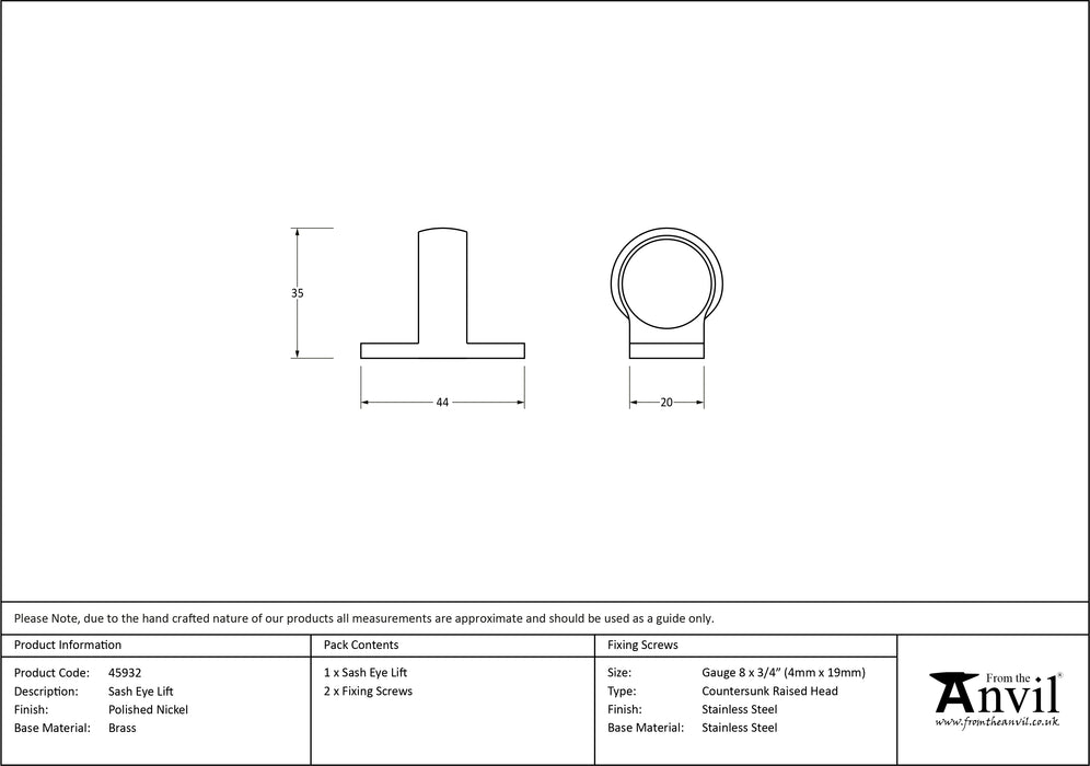 Polished Nickel Sash Eye Lift