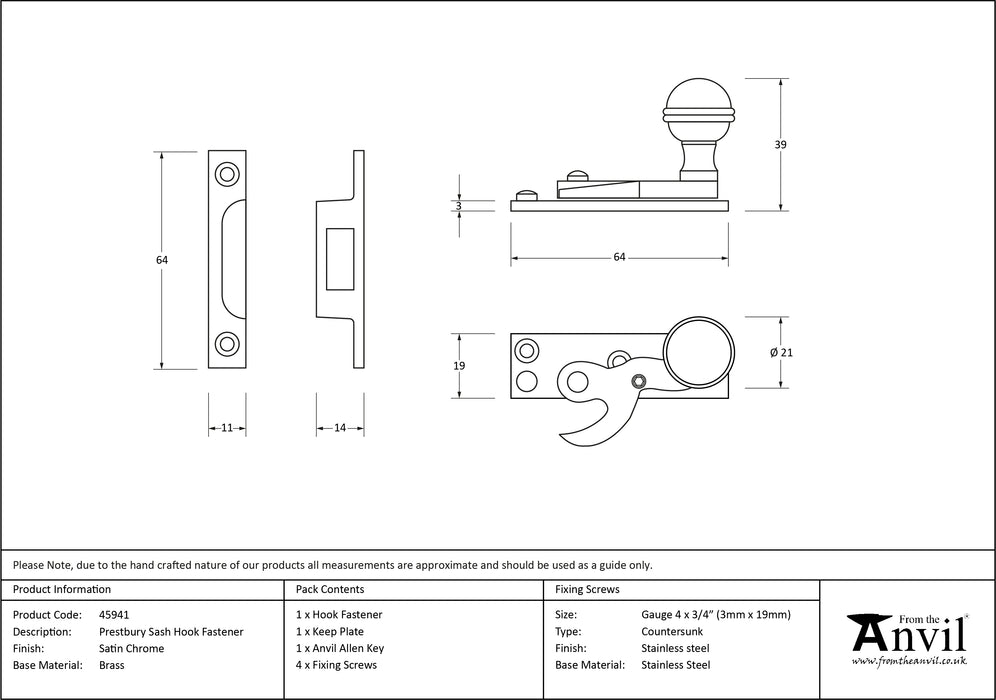 Satin Chrome Prestbury Sash Hook Fastener