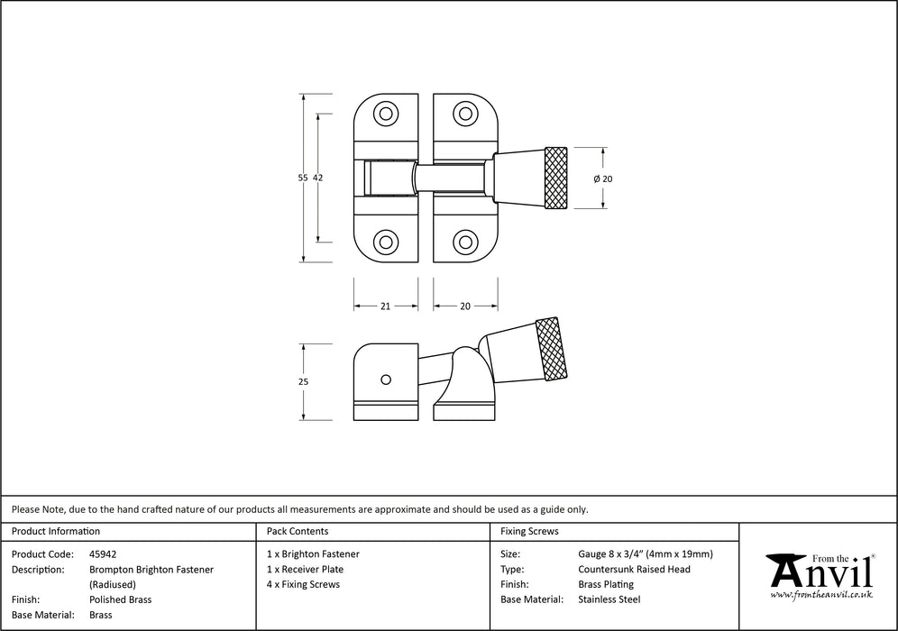 Polished Brass Brompton Brighton Fastener (Radiused)