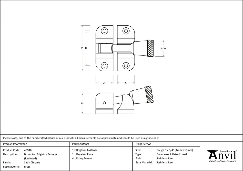 Satin Chrome Brompton Brighton Fastener (Radiused)