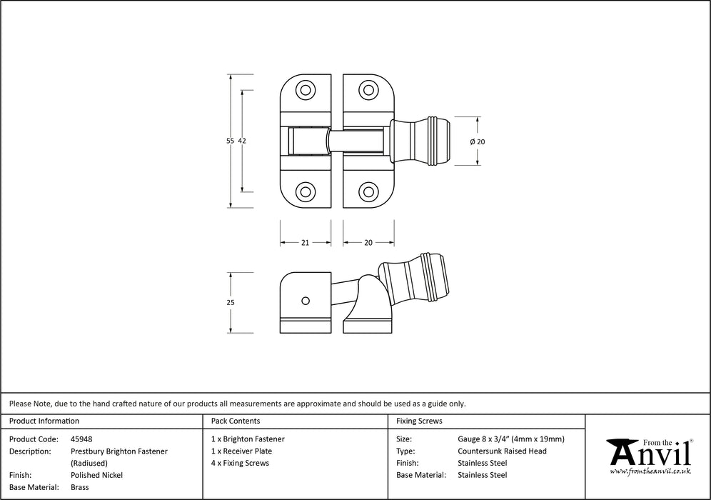 Polished Nickel Prestbury Brighton Fastener (Radiused)