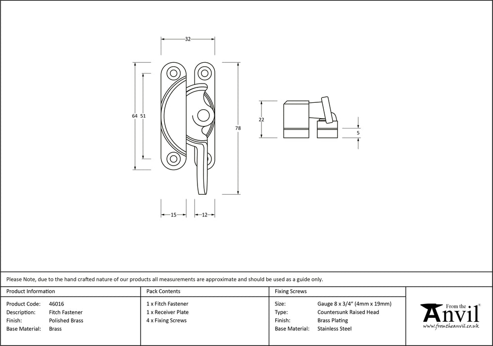 Polished Brass Fitch Fastener