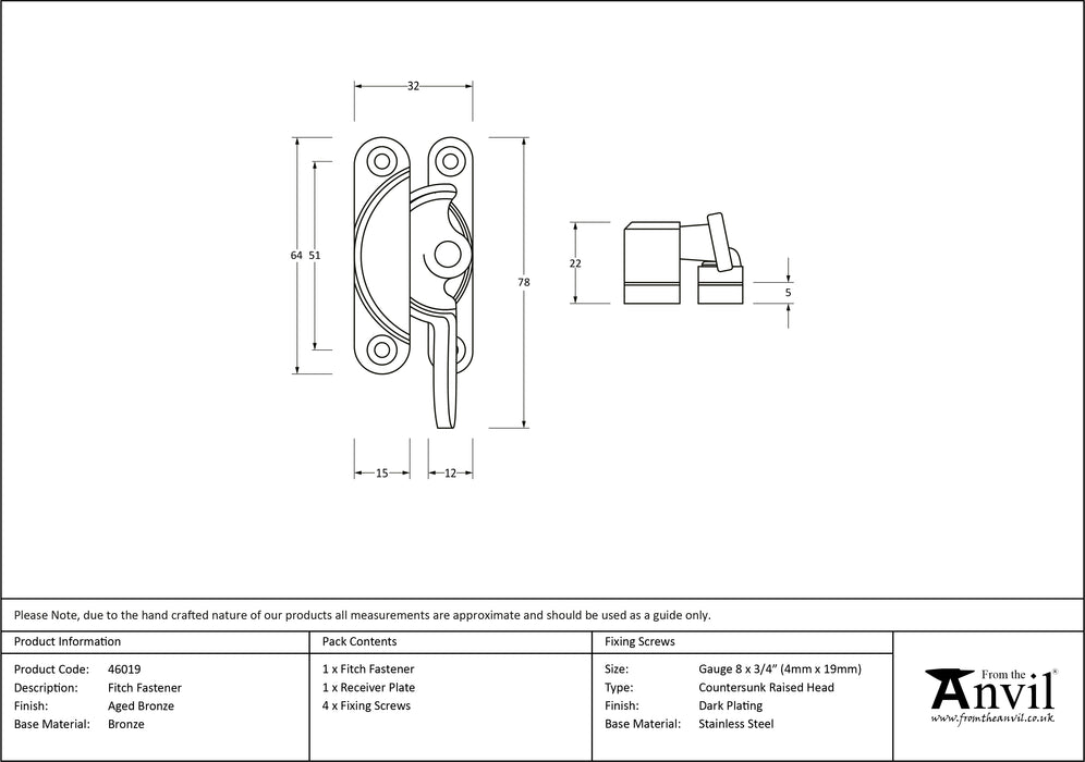 Aged Bronze Fitch Fastener