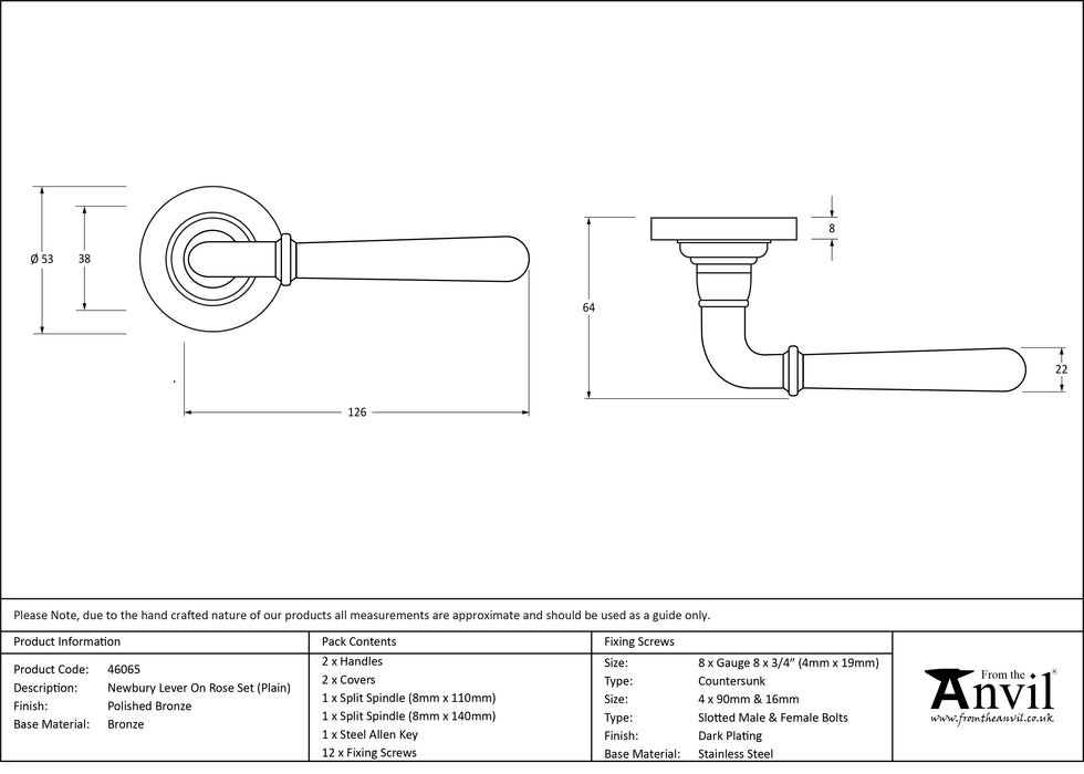 Polished Bronze Newbury Lever on Rose Set (Plain)