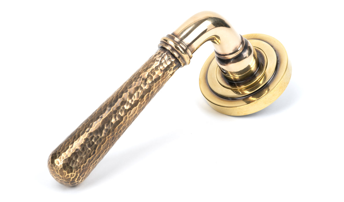 Aged Brass Hammered Newbury Lever on Rose Set (Art Deco)