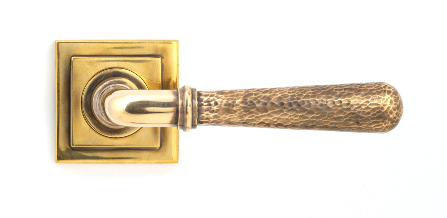 Aged Brass Hammered Newbury Lever on Rose Set (Square)