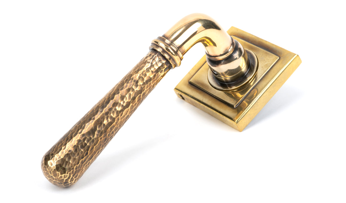 Aged Brass Hammered Newbury Lever on Rose Set (Square)