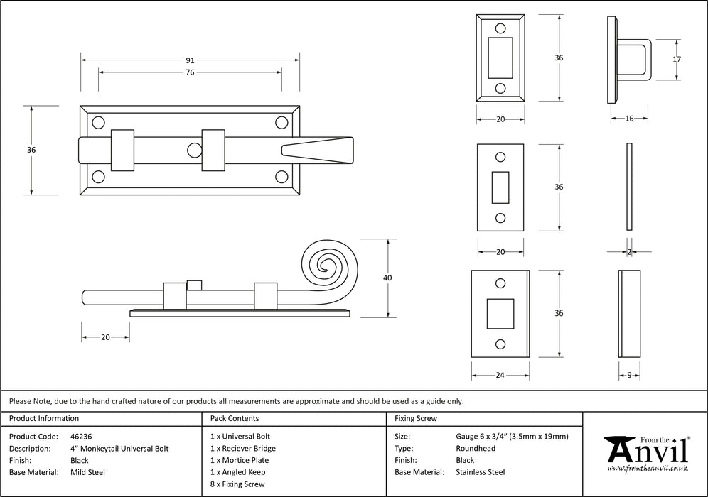 Black 4" Monkeytail Universal Bolt