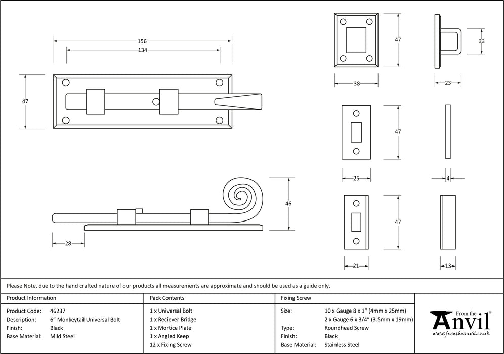 Black 6" Monkeytail Universal Bolt