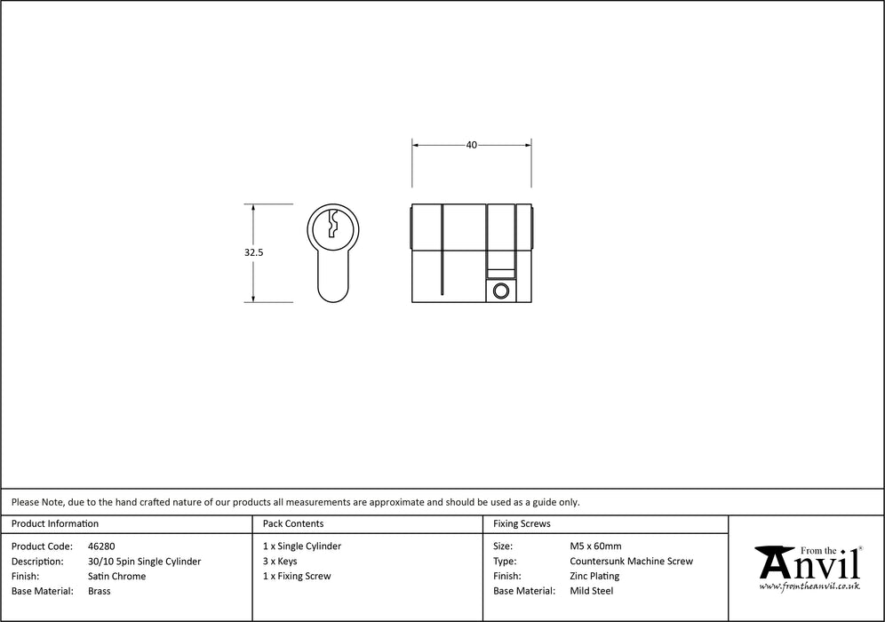 Satin Chrome 30/10 5pin Single Cylinder