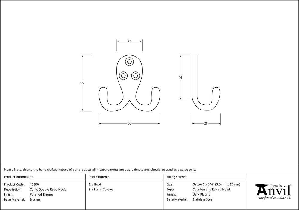 Polished Bronze Celtic Double Robe Hook