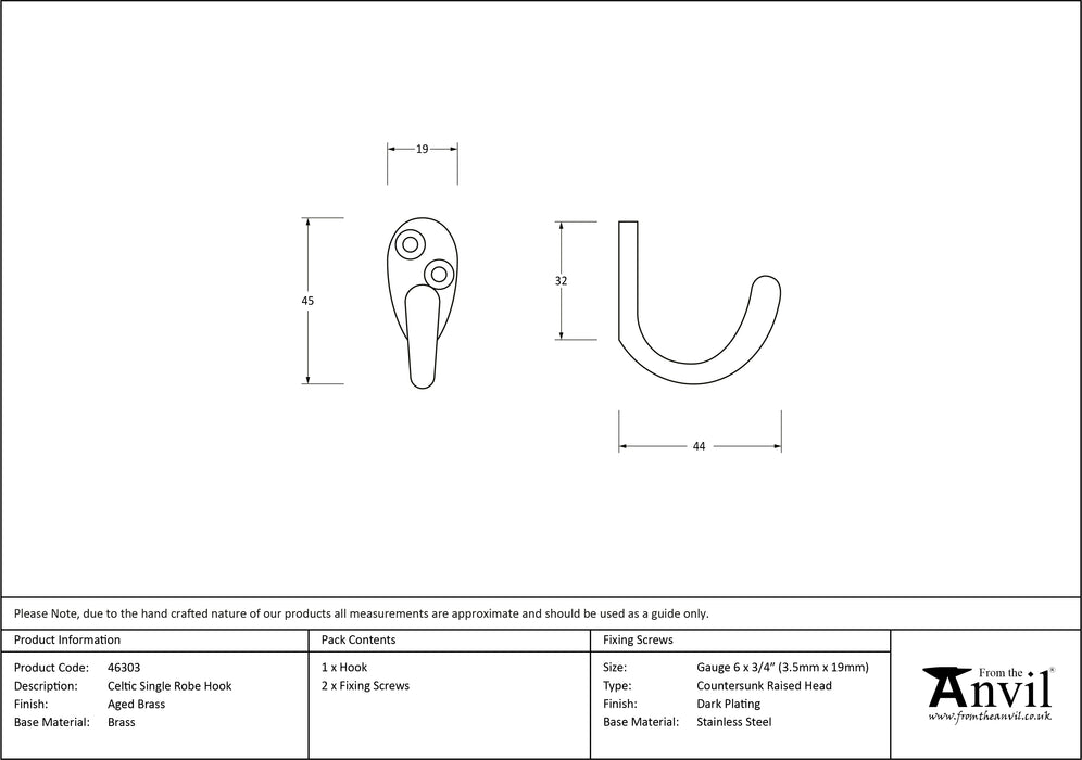 Aged Brass Celtic Single Robe Hook