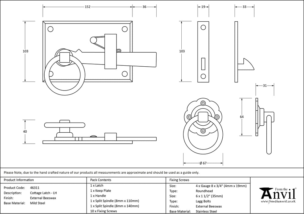 External Beeswax Cottage Latch - LH
