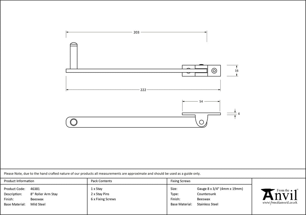 Beeswax 8" Roller Arm Stay