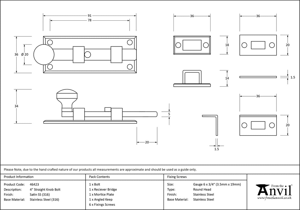 Satin Marine SS (316) 4" Universal Bolt