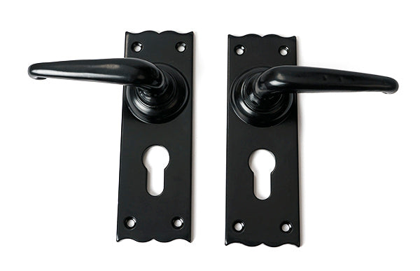 Black Oak Lever Euro Lock Set