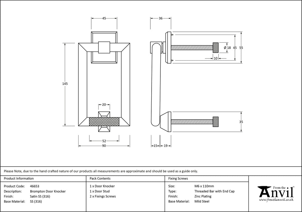 Satin Marine SS (316) Brompton Door Knocker