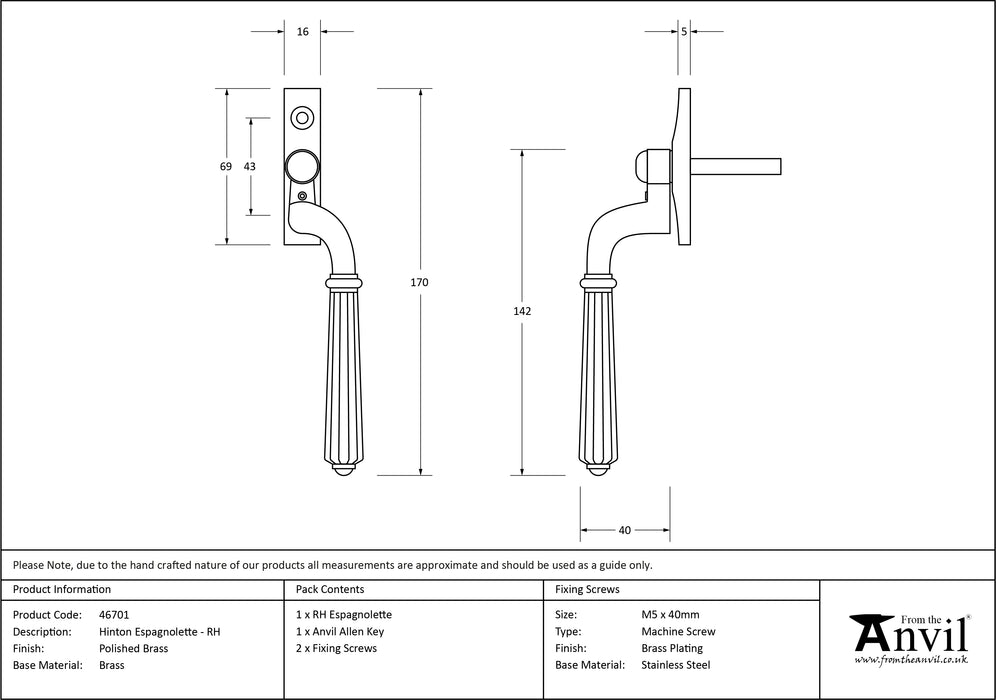 Polished Brass Hinton Espag - RH