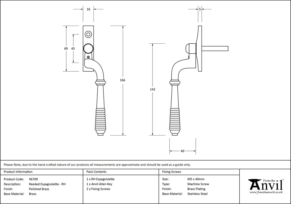 Polished Brass Reeded Espag - RH