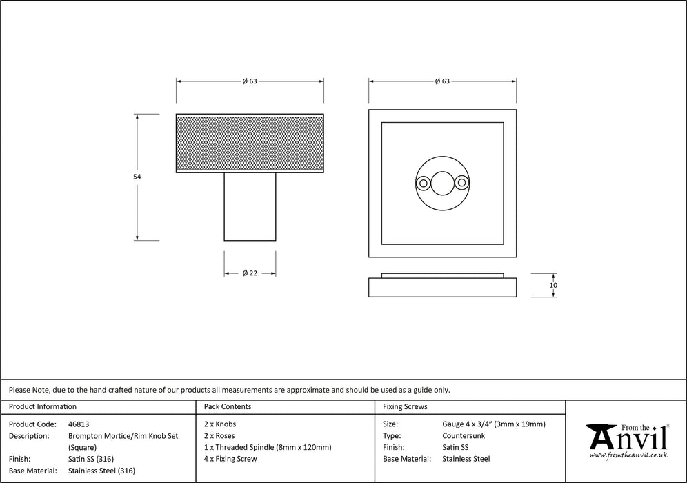 Satin Marine SS (316) Brompton Mortice/Rim Knob Set (Square)