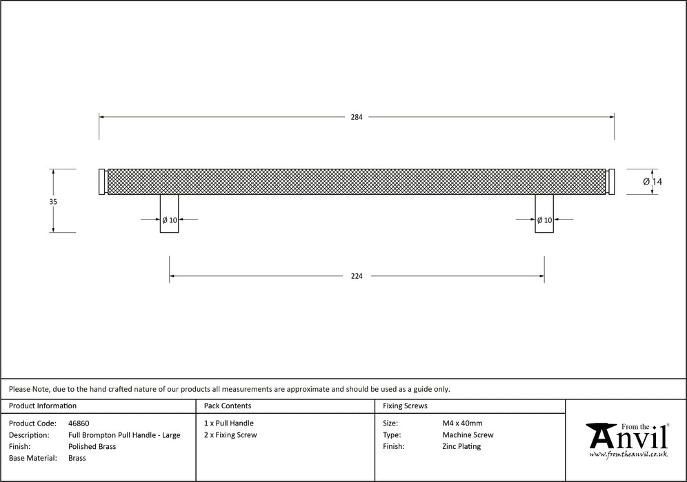 Polished Brass Full Brompton Pull Handle - Large