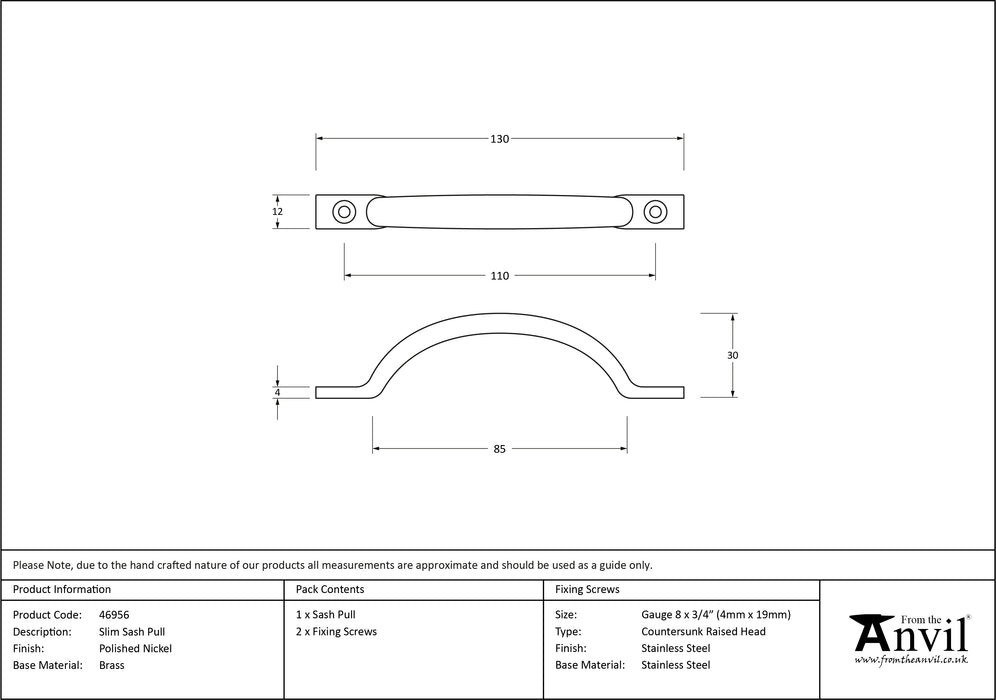 Polished Nickel Slim Sash Pull