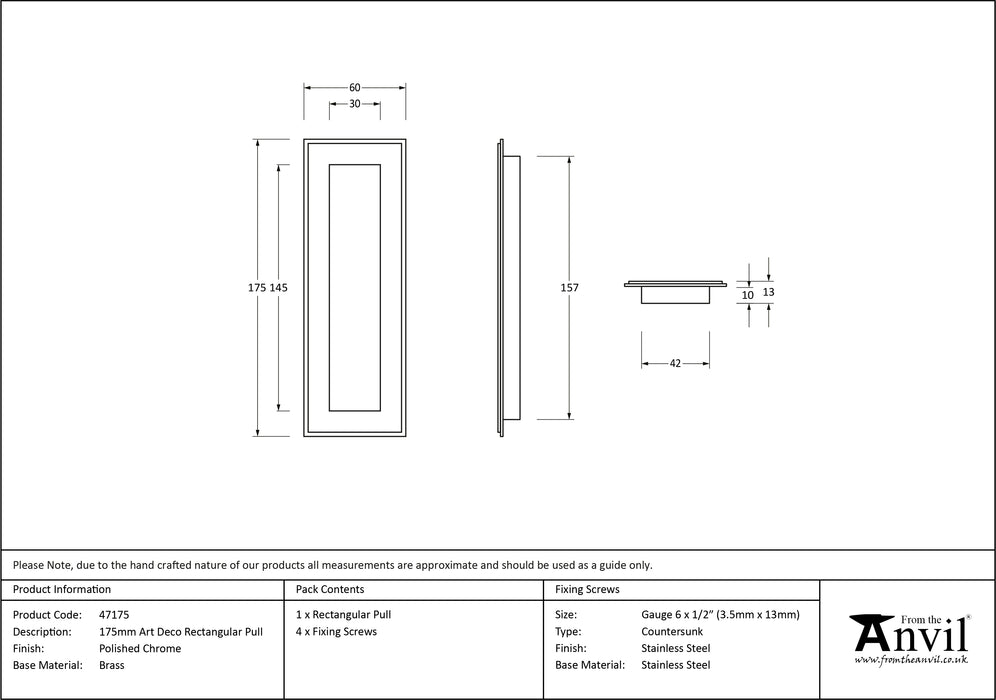 Polished Chrome 175mm Art Deco Rectangular Pull