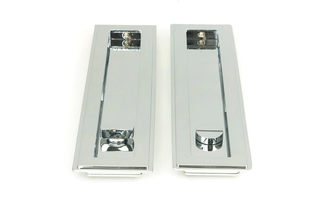 Polished Chrome 250mm Art Deco Rectangular Pull -Privacy Set