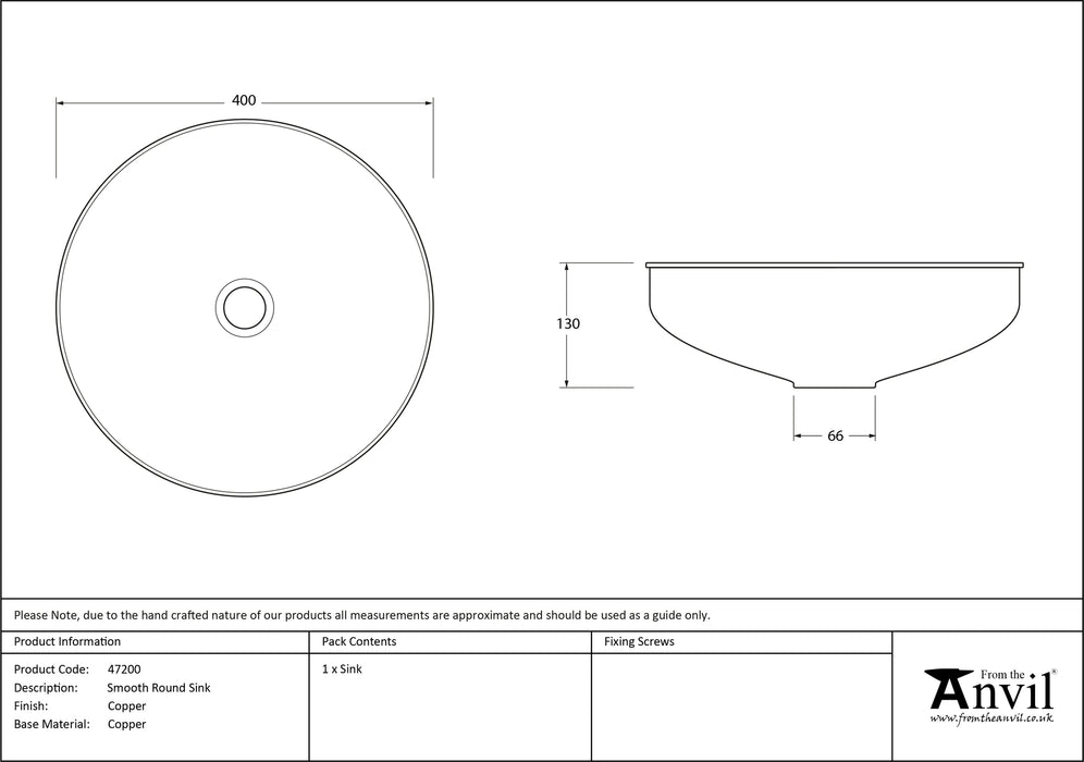 Smooth Copper Round Sink