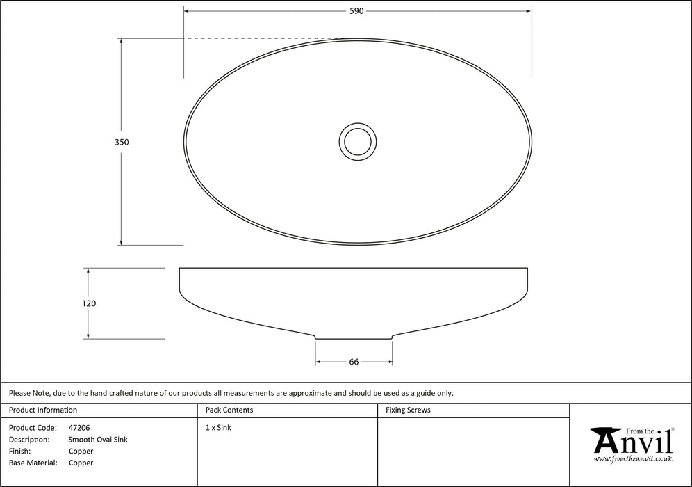 Smooth Copper Oval Sink