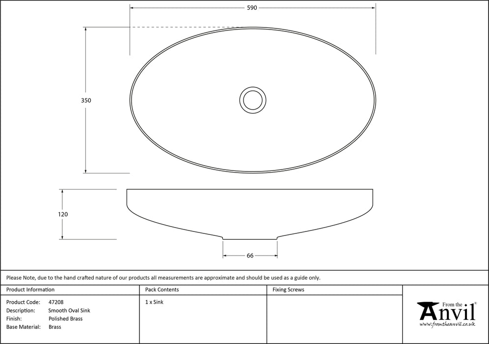 Smooth Brass Oval Sink