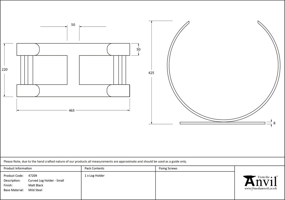 Matt Black Curved Log Holder - Small