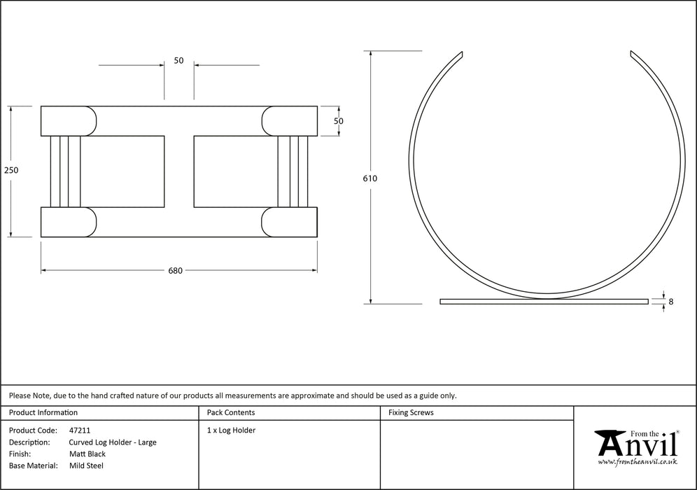 Matt Black Curved Log Holder - Large