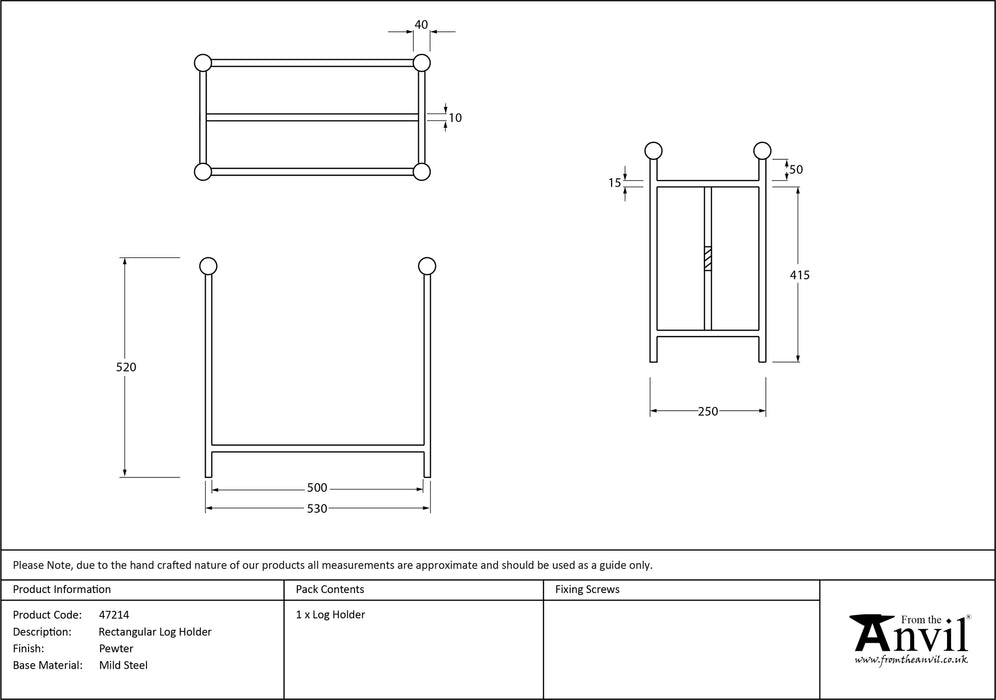 Pewter Rectangular Log Holder